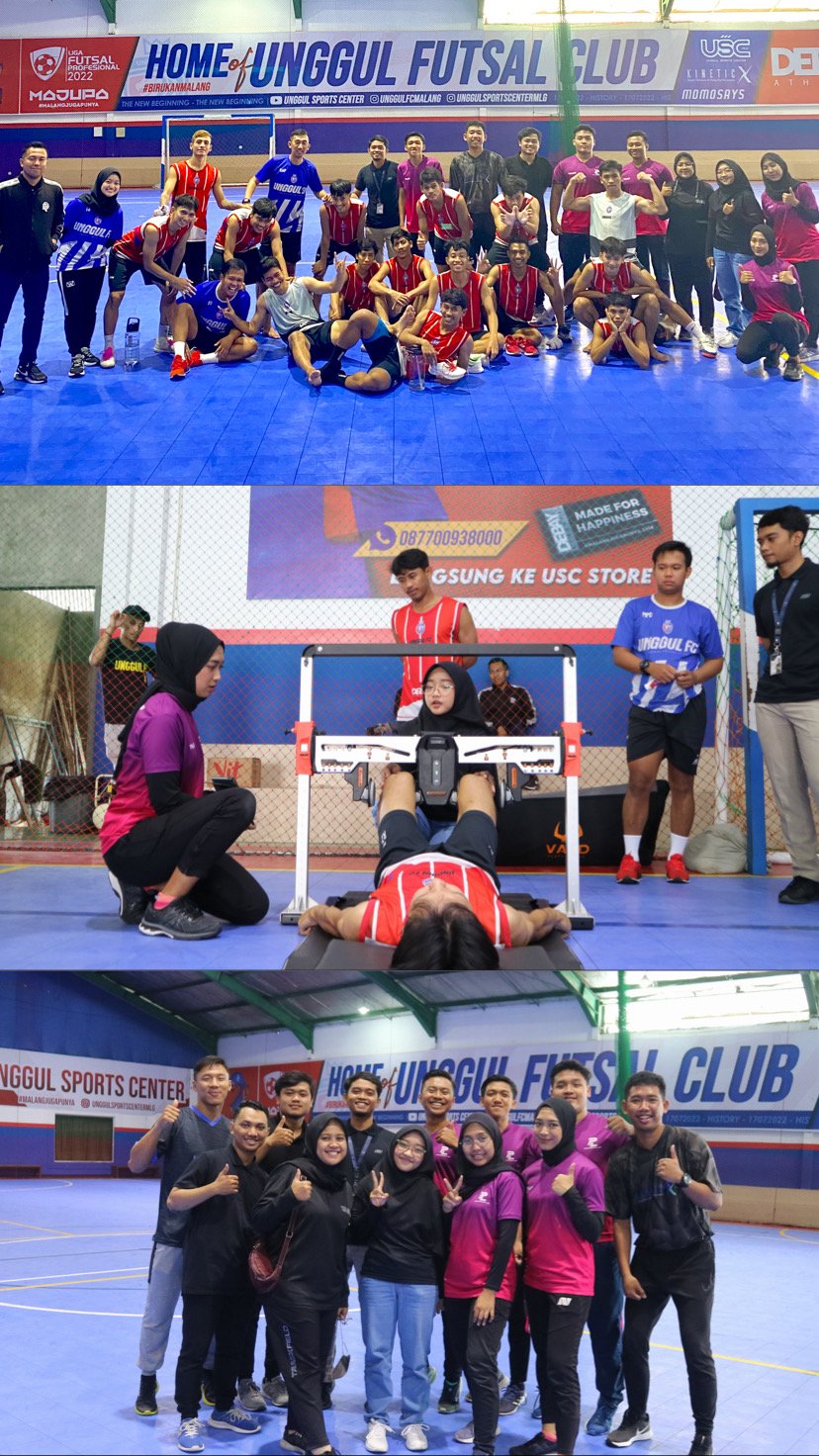 Atlit laki-laki sedang melakukan tes lari di treadmill dengan monitor detak jantung